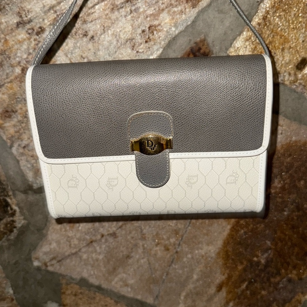 Auth Christian Dior Honeycomb Leather Gray Shoulder bag W/Box - Picture 4 of 15